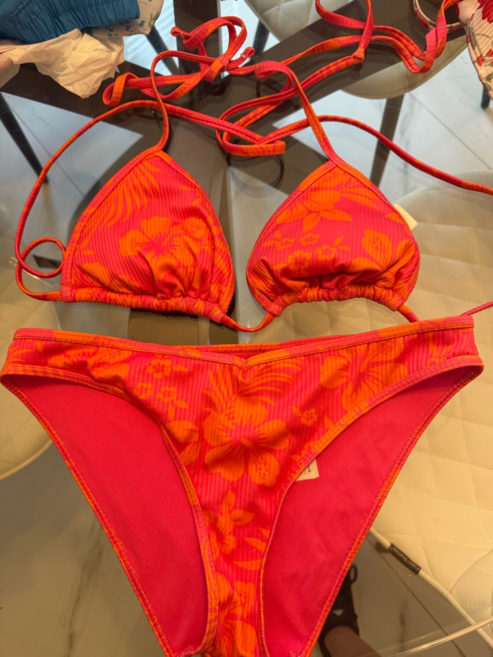 Hollister Pink and Orange Floral String Bikini